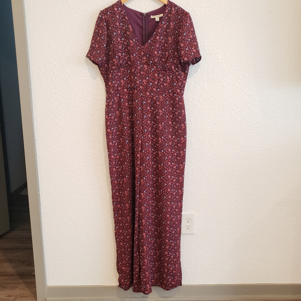 Francesca’s Miami Burgundy Floral Boho Jumpsuit Extra Large New With Tags